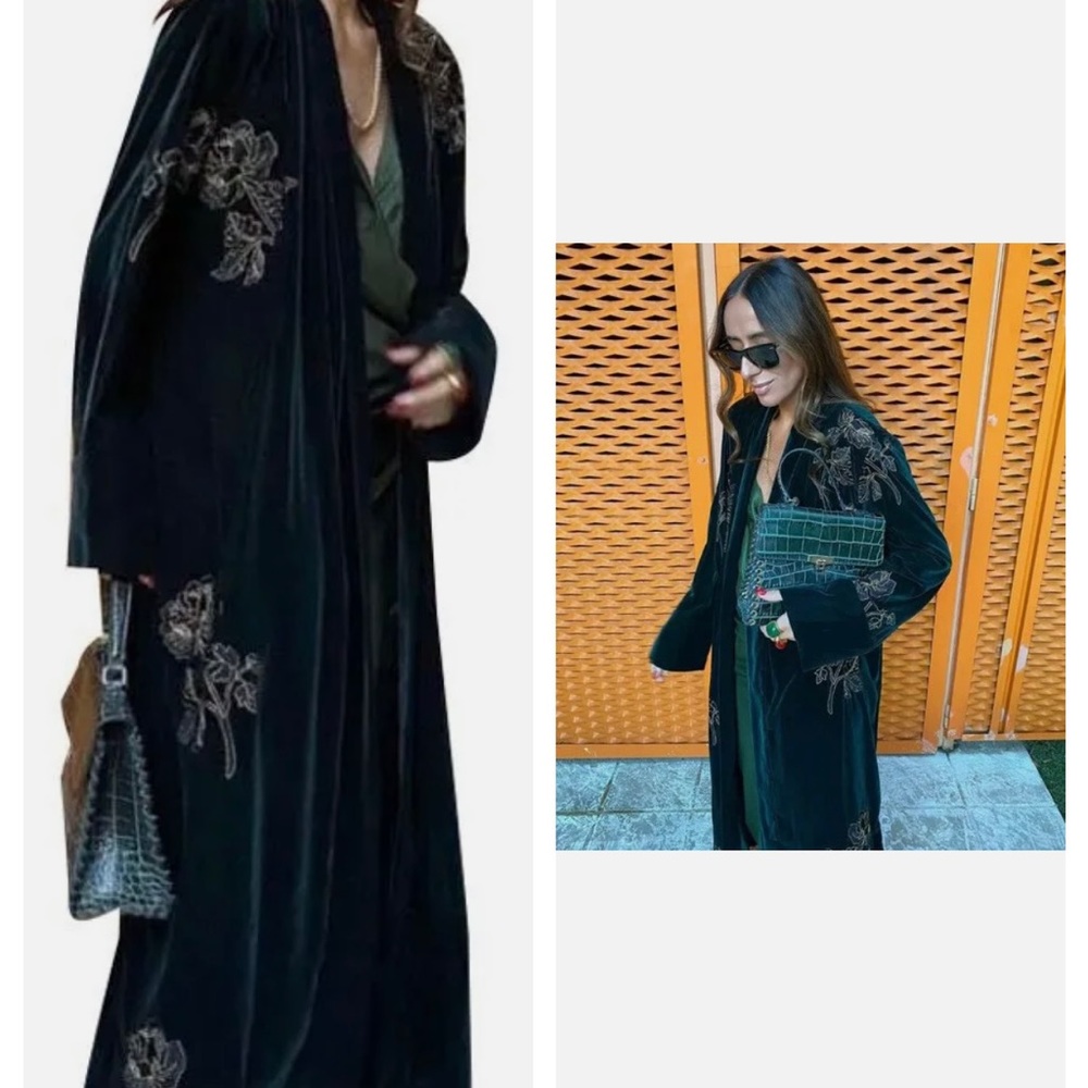 Zara Green Velvet Embroidered Dress